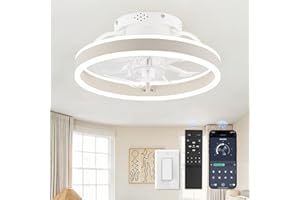 ZMISHIBO Low Profile Ceiling Fans with Lights and Remote, Modern Flush Mount Ceiling Fan, Dimmable LED Small Fan Light, 13 Inch Fandelier Ceiling Fan with Light for Bedroom, White