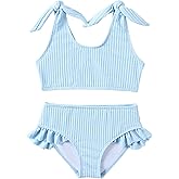 ADXSUN Toddler Girls Swimsuit 2 Piece Bikini Set Cute Textured Fabric Bow Bathing Suit Swimwear for Kids 3-8 Years