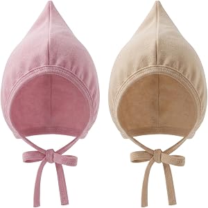 2-Pack Newborn Baby Bonnet, Infant Hospital Hat with Ear Protection, Windproof Newborn Bonnet and Sleepy Hat Baby, Dark Pink