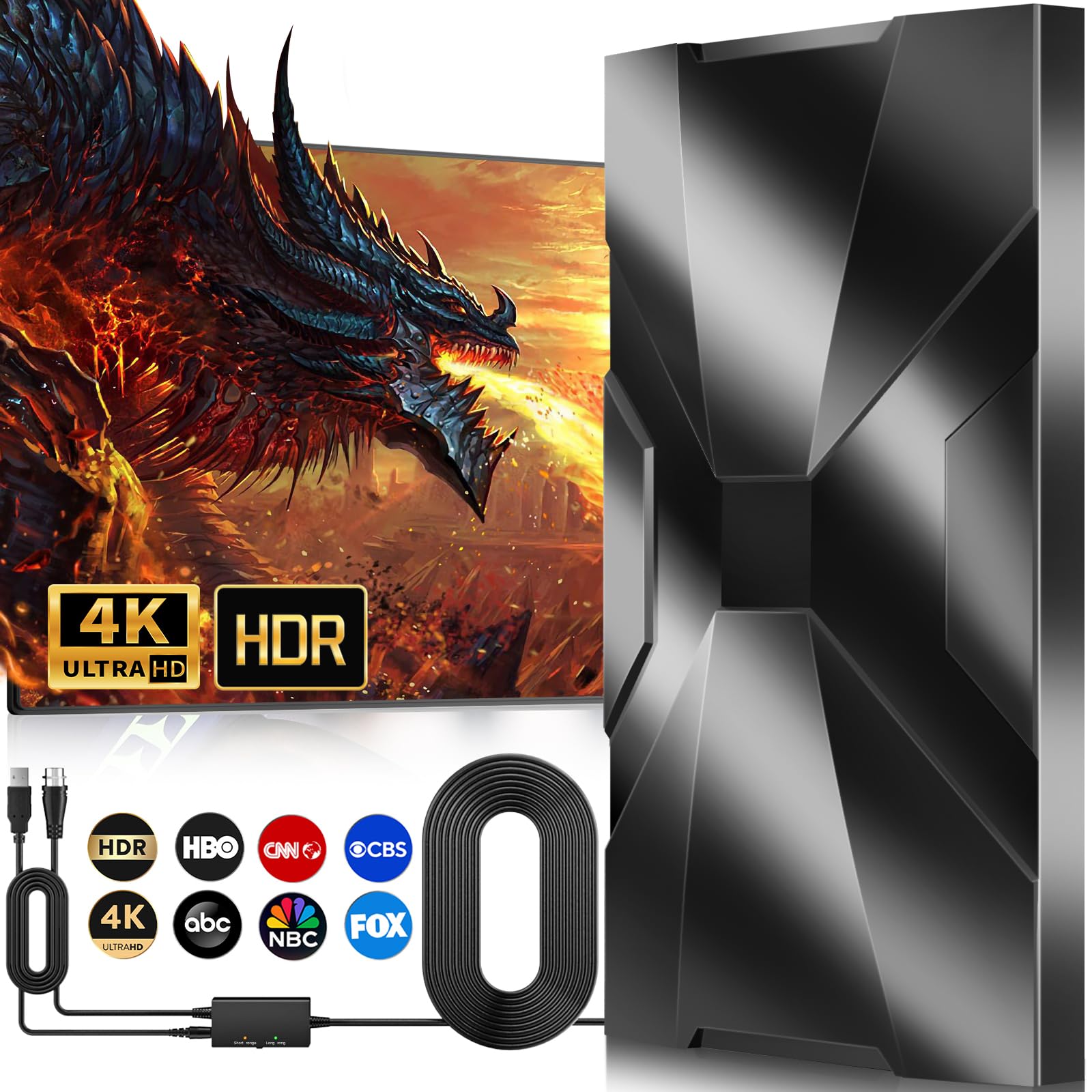 Photo 1 of 2026 TV Antenna Indoor Outdoor,Antenna for Smart TV for 2K/4K,Waterproof Design,2200+ Miles Range Reception Digital tv Antenna for Local Channels,36 Ft(Upgraded) Cable Clear (Black)