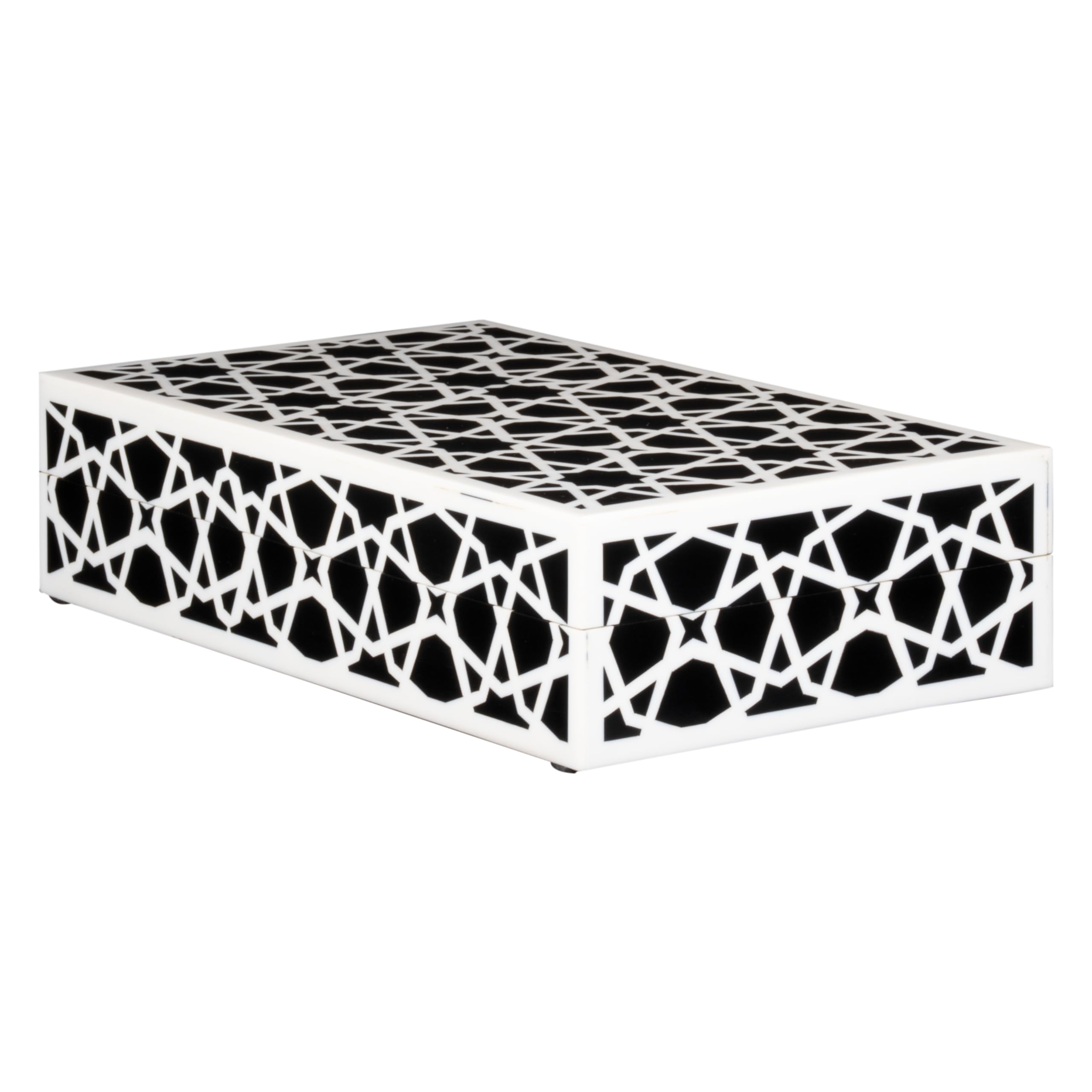 Handicrafts Home Decorative Storage Box with Lid, Black and White Moroccan Zellij Remote Holder Box, Coffee Table Storage Organizer for Living Room, Console Table & Shelf Decor, Zellij 10 x 6 x 2.5