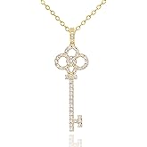 MUSEQVE 14K Gold Plated Key Necklace for Women • CZ Cubic Zirconia Key Pendant Layering Necklaces • Non-Tarnish Sparkly Jewelry Gifts for Her Mom [KN-CZ]