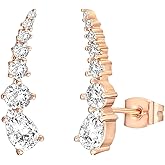 PAVOI 14K Gold Plated Cubic Zirconia Ear Crawler Stud Earrings for Women - Faux Diamond Arrow Climber Fashion Earrings - Trendy Earscape Statement Jewelry