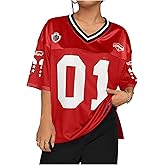 SOLY HUX Women's Plus Size Jersey Shirts Letter Graphic Sports T-Shirts Loose Football Blokecore Tee Tops