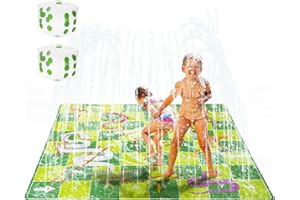 BRINJOY Splash Pad, 73” Large Sprinkler Snakes and Ladders Game Play Mat with Storage Bag & Repair Patches for Outdoor, 2-in-1 Backyard Summer Water Toys Thick Splash Mat for Toddlers Boys Girls 3+