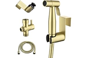 SHAMANDA Handheld Bidet Sprayer for Toilet, Stainless Steel Baby Cloth Diaper Sprayer Kit, Bathroom Toilet Bidet Attachment Set for Bathing Pets Feminine Hygiene, Brushed Gold BDS01-3