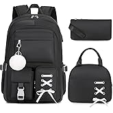 Scothen Backpacks for Girls, Girls Backpack with Lunch Box & Pencil Pouch for Teens Girl Kids Elementary Middle High School College Student Bookbag Daypack Laptop Travel Backpack for Women (Black)