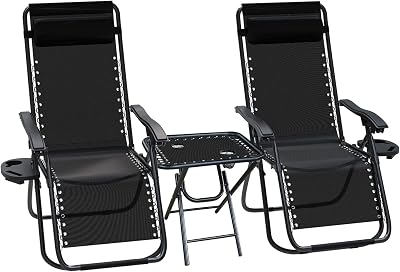 VOUNOT Zero Gravity Chair Set of 2 with Side Table Black Folding Loungers