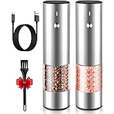 Rechargeable Electric Salt and Pepper Grinder Set - Durable Modern Style - Automatic Black Peppercorn & Sea Salt Spice Mill S