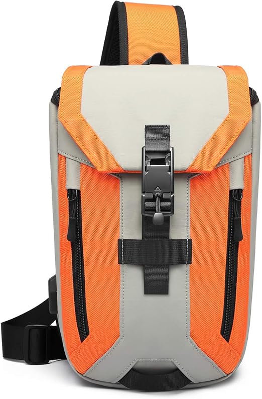 FANDARE Antifurto Zaino Monospalla Zaino Spalla con USB Grande Capacità  Borsa a tracolla Uomo Donna Sling Bag Borsello a tracolla per Trekking  Ciclismo Viaggio Sports Impermeabile Poliestere Arancia Zaino monospalla  Scarpe e