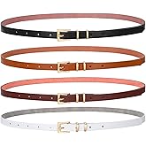 SANSTHS 4 Pack Women Thin Belts for Jeans Dresses Coats Skinny Women Belt with Gold Alloy Buckle