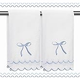 RRBXIA 2 Pcs Coquette Bow 100% Cotton Hand Towels for Bathroom Scalloped Hand Towels 16 * 27 Inch Embroidered Decorative 600 GSM Soft Absorbent Bath Towel for Spa Yoga Hotel Sport (Blue)