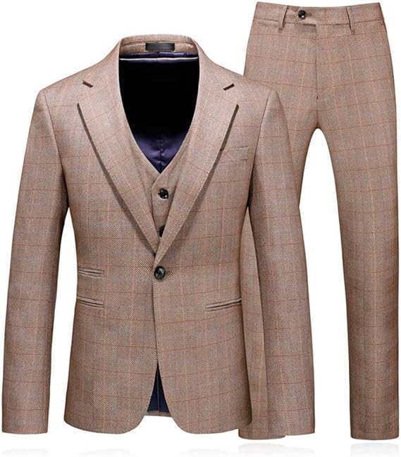 Amazon Co Jp Tasahaya 3ピーススーツ テーラードジャケット スラックス ベスト メンズ スーツ チェック柄 ビジネススーツ 紳士服 結婚式 スリム 一つボタン 6729 服 ファッション小物