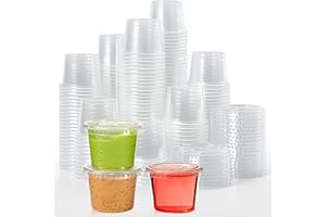 LILYMICKY 400 Sets 1 oz Disposable Plastic Portion Cups with Lids, Small Plastic Condiment Containers for Sauce, 1 oz Jelly Shot Cups