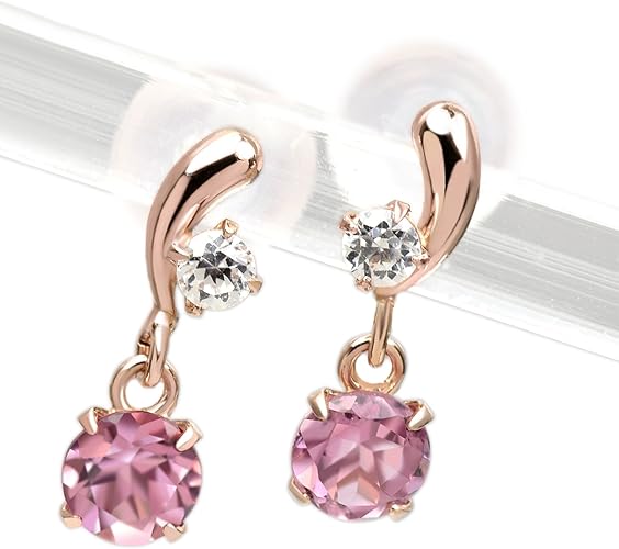 Amazon K10 ピンクゴールド ピンクトルマリン 3mm 両耳用 ラウンド 脇石 キュービックジルコニア スイング ピアス 10月 誕生石 ダブルロック キャッチ ピアス 通販