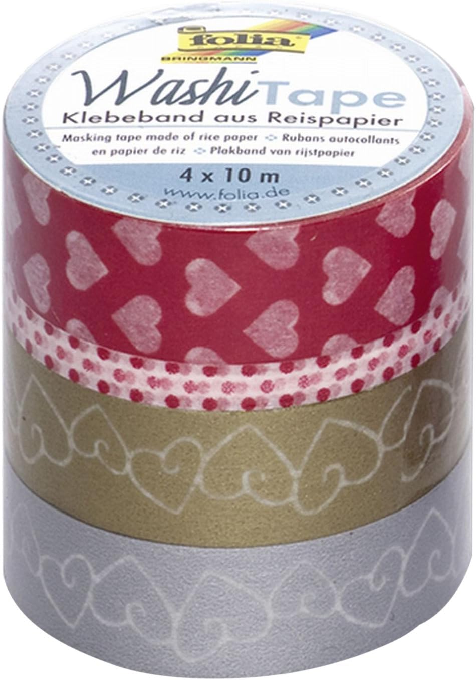 folia 26407 Washi Tape, Klebeband aus Reispapier, 4er Set Liebe