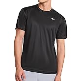 Reebok Mens Small Logo Short Sleeve Crewneck T-Shirt, Standard Fit, Breathable Lightweight Stretch Knit Fabric