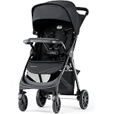 Chicco Bravino Lightweight Compact Stroller w/ 1-Hand Fold | Click-In Attachment for Chicco Infant Car Seats, UPF 50+ Canopy w/ Visors, 4-Wheel Suspension, Reclining Seat, Black