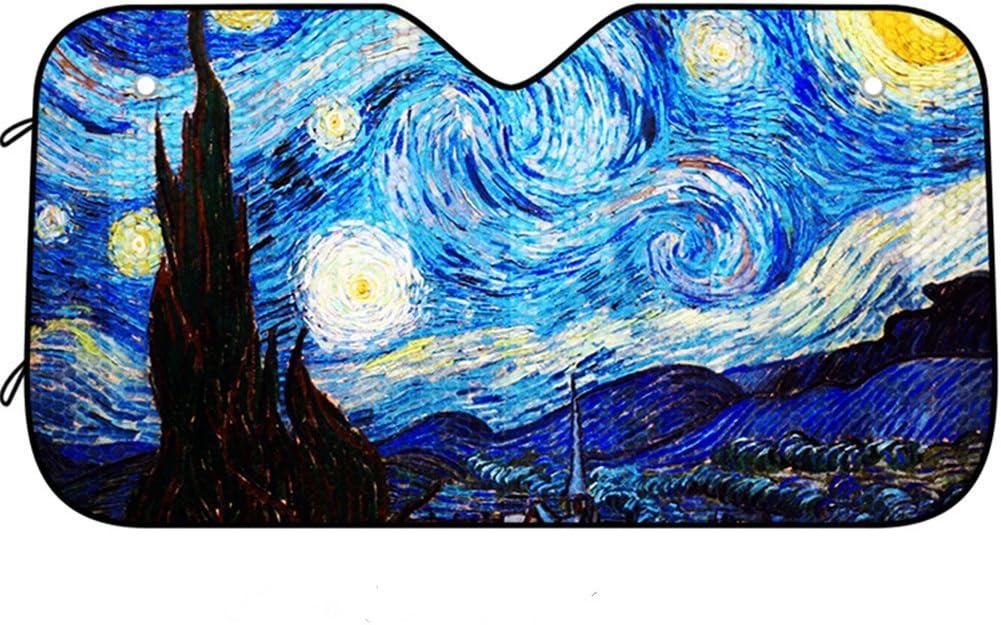 printemps Car Windshield Sun Shade Universal Car Sunshade for Car SUV Truck (Van Gogh Starry Sky)