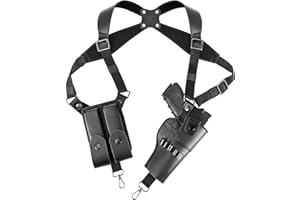 PVNOOCY Shoulder Holster, Adjustable Leather Shoulder Holsters for Concealed Carry with Double Magazine Pouch, Fit 1911, Glock 17/19/23, Beretta 92FS and More Pistols-for Right Hand