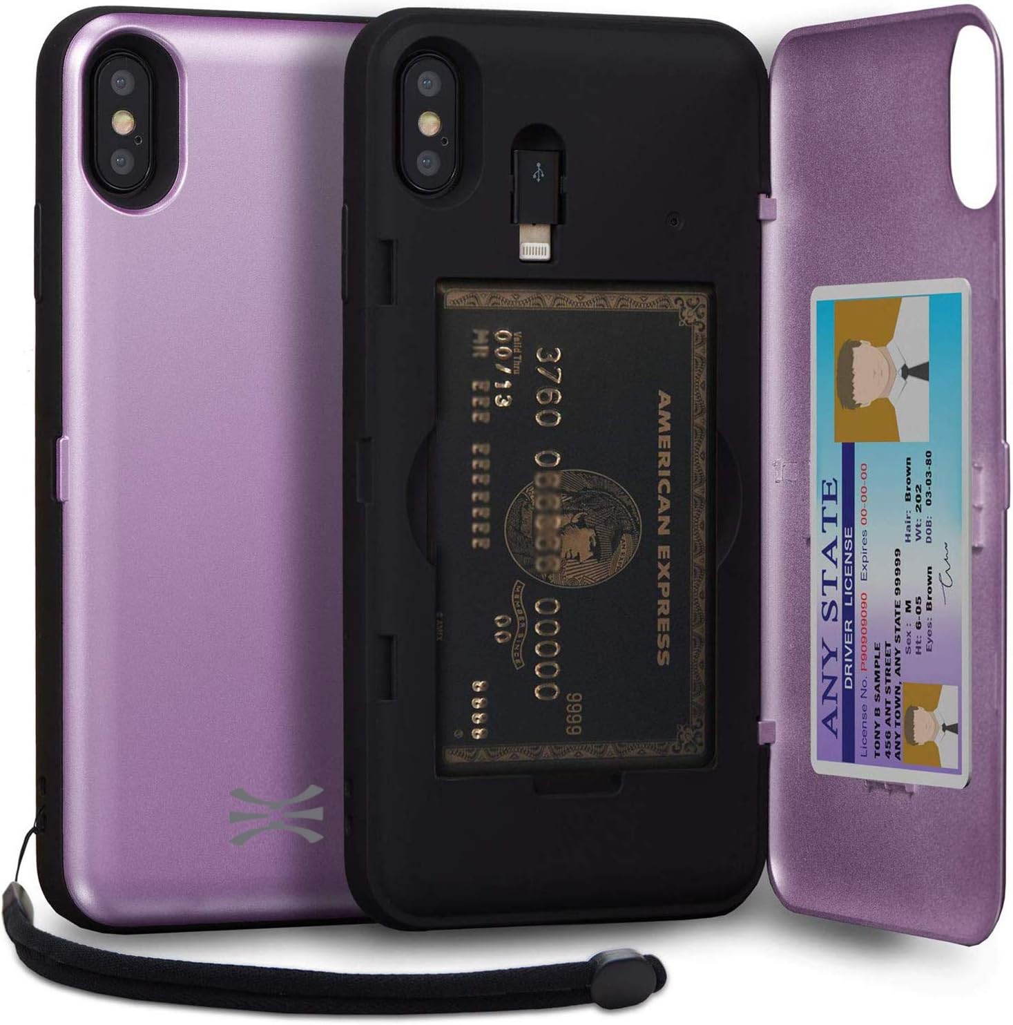 TORU CX PRO Case for iPhone Xs Max, with Card Holder | Slim Protective Cover with Hidden Credit Cards Wallet Flip Slot Compartment Kickstand | Include Mirror, Wrist Strap, Lightning Adapter - Purple