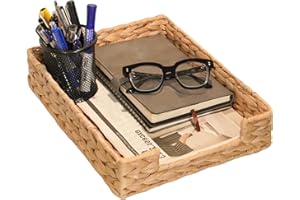 PINXIURY Water Hyacinth Letter Tray for A4 File Desk Mail Letter-Size Paper, Basket Woven Organizer, Magazine Files Storage, Office Document Organizer and Storage