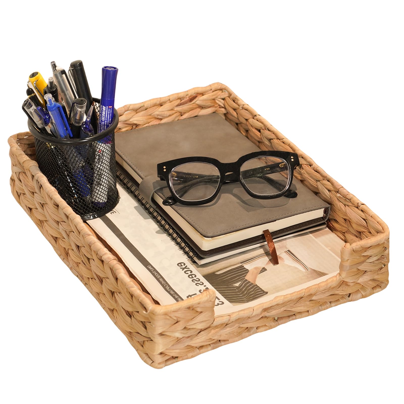 Photo 1 of PINXIURY Water Hyacinth Letter Tray for A4 File Desk Mail Letter-Size Paper, Basket Woven Organizer, Magazine Files Storage, Office Document Organizer and Storage