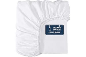 Lane Linen 100% Organic Cotton Queen Size Fitted Sheet Only (60"x80") - Super Soft 100% Cotton Queen Fitted Sheet - Lightweight & Durable Cotton Bed Sheet - White