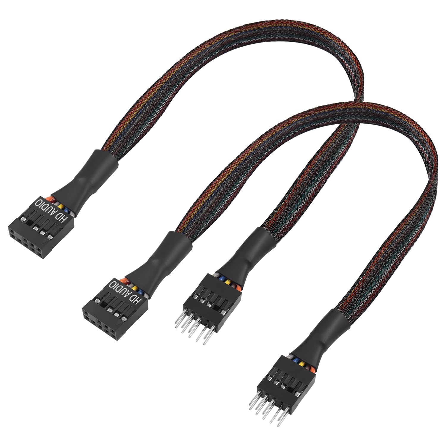 QIANRENON 9Pin HDAudio Motherboard ConnectorCable 9Pin Male to Female ATX Front Extension, for HD or AC97 Audio Chassis Cabling, 30cm/11.8in, 2Pcs