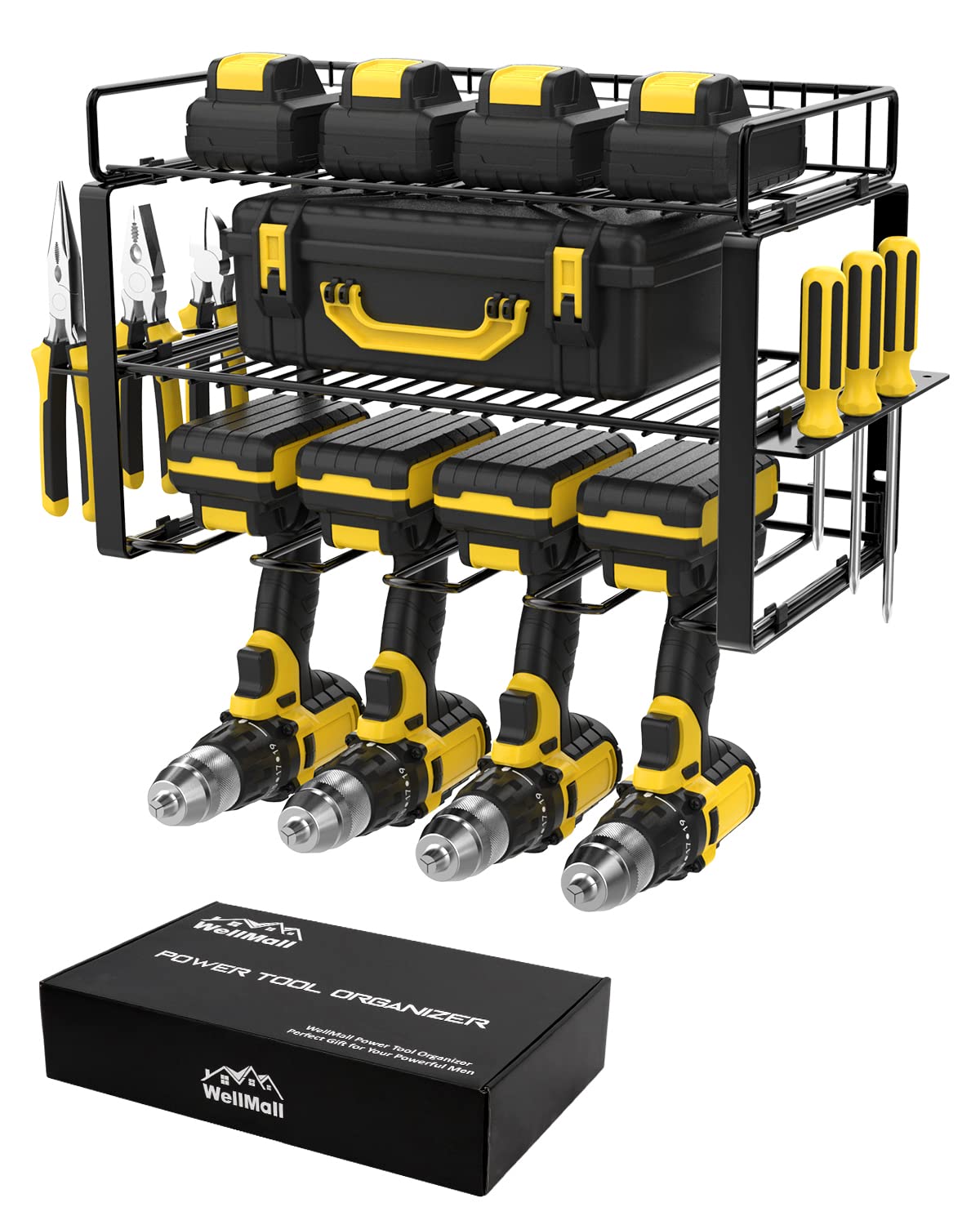 WellMall Power Tool Organizer Holder - Wall Mount Style for Power Tool Drill as Heavy Duty Tool Shelf & Tool Rack with Compact Packed with Color Box, Great Gift for Man
