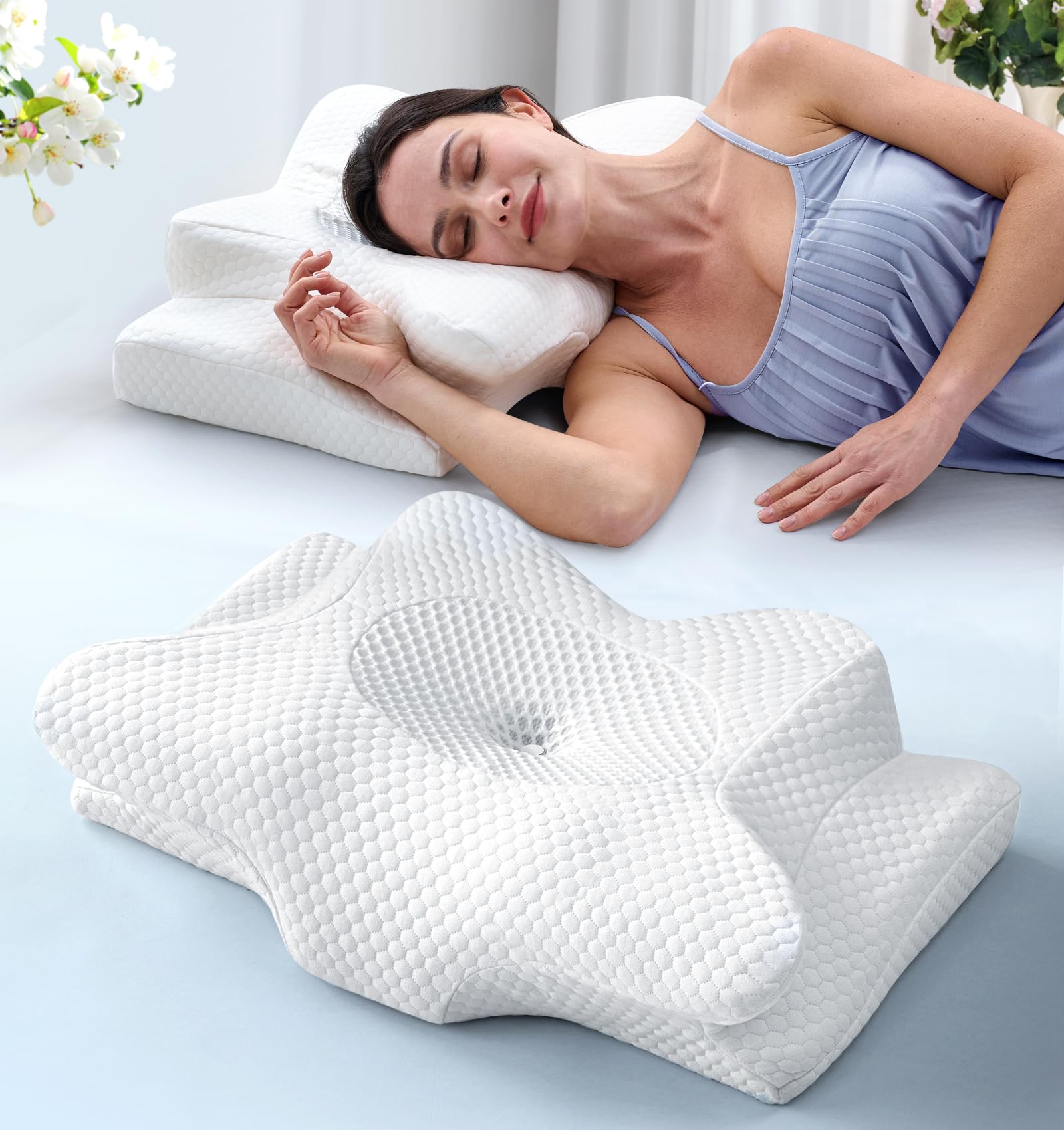 Photo 1 of Emircey Clinical-Level Relief Cervical Neck Pillow for Sleeping, Orthopedic Contour Memory Foam Pillow for Side Sleepers, Cooling Reading Pillow for Neck Relief, Ergonomic for Back Stomach Sleepers(UNKNOWN SIZE)