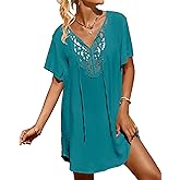 SimpleFun Womens Swimsuit Coverup Lace Crochet V Neck Bathing Suit Cover Up Dress Beach Cover Ups for Swimwear