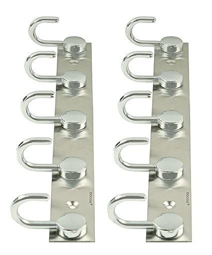 Docoss Stainless Steel 5 Pin Cloth Hook Hanger Set (Silver, Pack of 2)