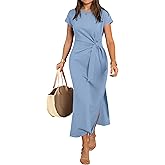 ANRABESS Womens Summer Maxi Dress Casual Crew Neck Tie Waist Split Wrinkle-Free Fit Long Fashion Vacation Dresses 2026 Spring