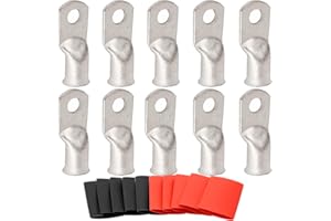 SVAAR 0 Gauge Tinned Copper Lugs 10 PCS 1/0 AWG - 5/16'' Cable Lugs Wire Lugs UL Listed 0 AWG Wire Lugs Battery Cable Ends 10 PCS Heavy Duty Closed End Crimp Copper Lugs with 10 PCS 3:1 Heat Shrink Tubing