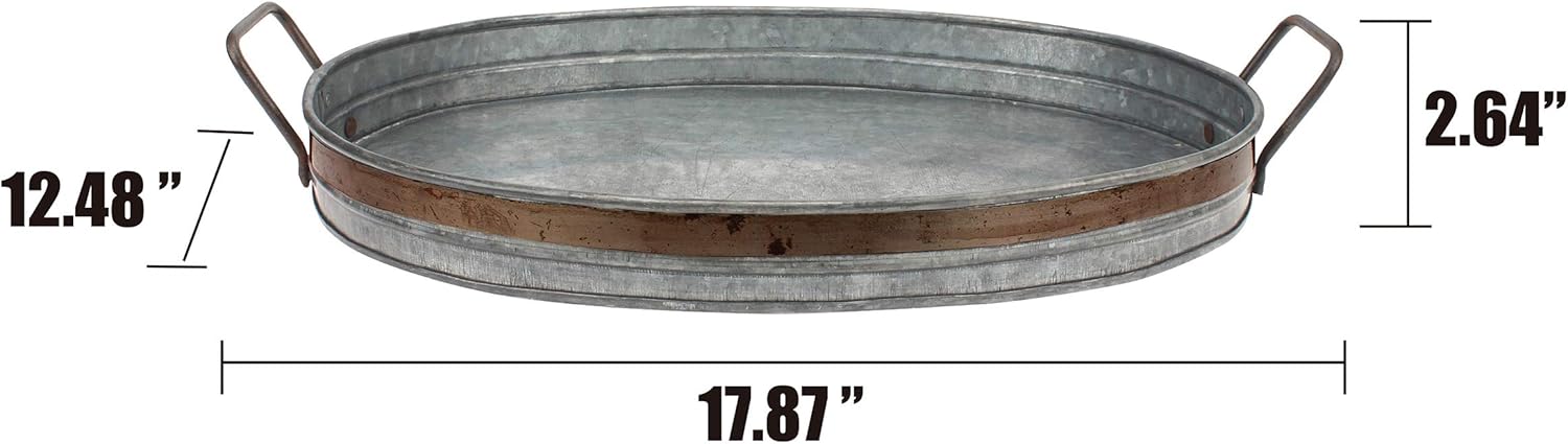 Stonebriar Galvanized Metal Serving Tray with Rust Trim and Metal Handles, Unique Butler Tray, Decorative Centerpiece for Coffee Table or Dining Table, Rustic Accessories for Weddings and Parties: Home & Kitchen