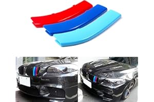 X XOTIC TECH Xotic Tech M-Colored Tri Grille Insert Trims Strips, Front Center Kidney Grilles Compatible with BMW F10 F11 5 Series M-Performance Black Grill 2011-2013 (12 Beam Bars)