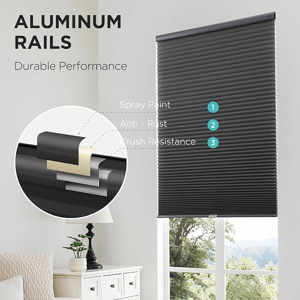 JOYDECO NO TOOLS NO DRILL CORDLESS CELLULAR SHADES, LIGHT FILTERING HONEYCOMB BLINDS FOR INDOOR WINDOWS, THERMAL INSULATING & NOISE REDUCING (BLACK, 26″ W X 64″ H)