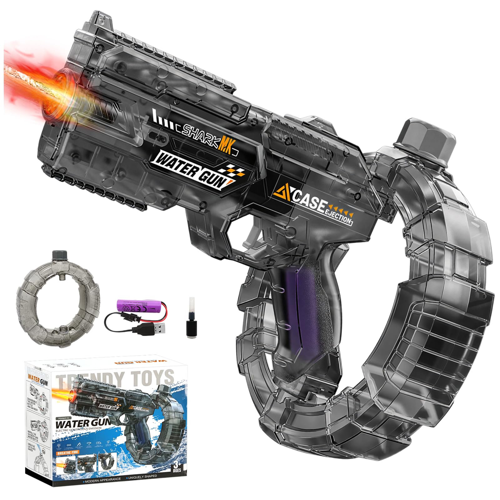 Electric Water Gun with LED Lights, Automatic Water Gun Pistols Long Range Water Pistols Large Capacity Rechargeable Automatic Watergun for Outdoor Backyard Pool Summer Swimming Pool Beach