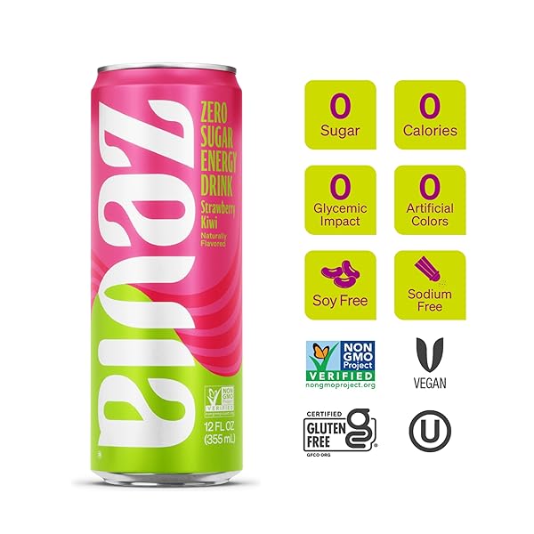 ZEVIA ZERO CALORIE ENERGY DRINK, STRAWBERRY KIWI, 12 OUNCE CAN