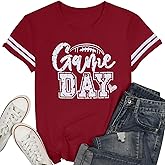 Game Day Football T Shirts Women Cute Football Graphic Tee Tops Funny Sunday Casual Short Sleeve Tee Shirts