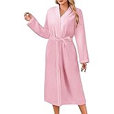 Ekouaer Robes for Women Long Sleeves Bathrobe V Neck Cozy Housecoat Lightweight Fleece Robe with Pockets S-XXL