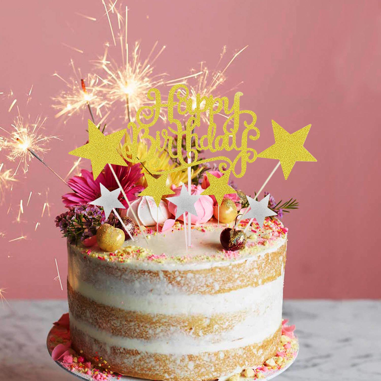 36 Pezzi Happy Birthday Cupcake Toppers - Decorazioni Per Torte Di Compleanno In 6 Colori Vivaci, Con Bastoncino In Bambù, Festa A Tema