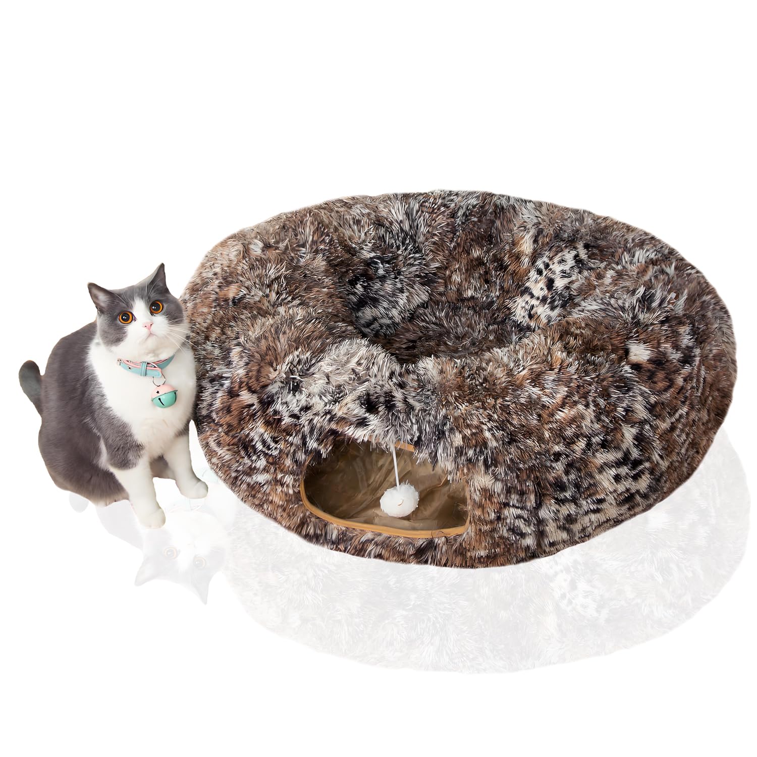 Photo 1 of LUCKITTY Warm Fluffy Plush Cat Dog Tunnel Bed with Washable Cushion- Big Tube Playground Toys 3 FT Diameter Collapsible, for Indoor Cat Kitty Kitten Puppy Rabbit Ferret Leopard Print