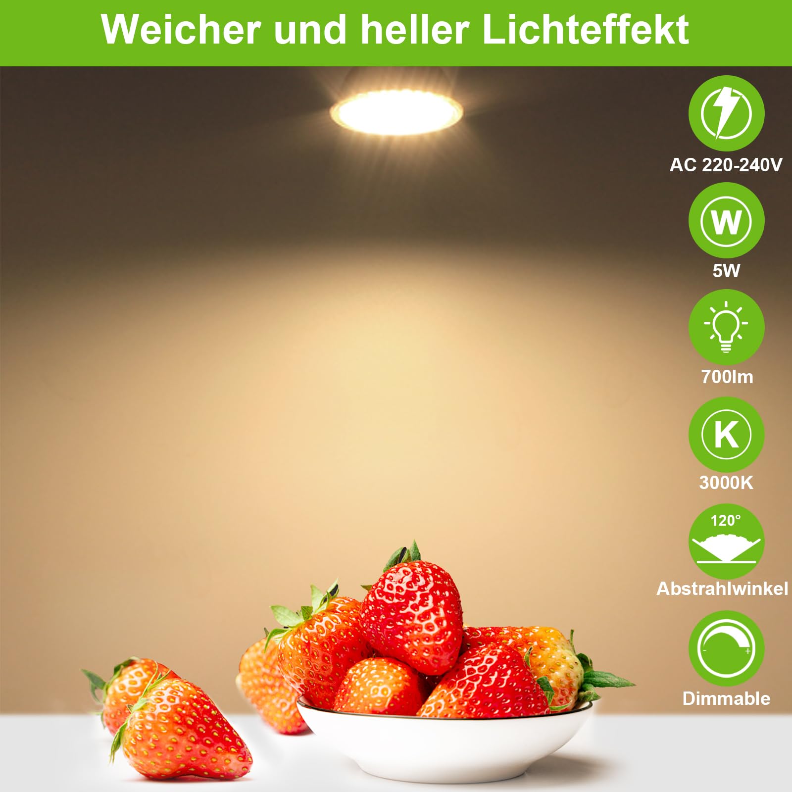 Allesgute GU10 LED Warmweiss 5W Dimmbar LED Lampe Glas Glühbirnen 700lm LED Birnen Ersetzt für 45W Halogen Leuchtmittel 230V Abstrahlwinkel 120°, 10er pack 4
