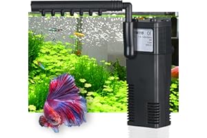 TARARIUM Aquarium Filter Small Betta Fish Tank Filter for 2-15 Gallon Silent 4-in-1 Adjustable Air Flow Fish Turtle Shrimp Tank Filter Submersible Aquarium Internal Filter 79 GPH Biochemical Rainwater