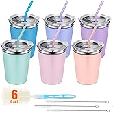 Rommeka Kids Cups with Straws and Lids, 12oz Sippy Cups with 6 Color Silicone Sleeves Spill Proof Stainless Steel Cups for Kids, Toddlers and Adults