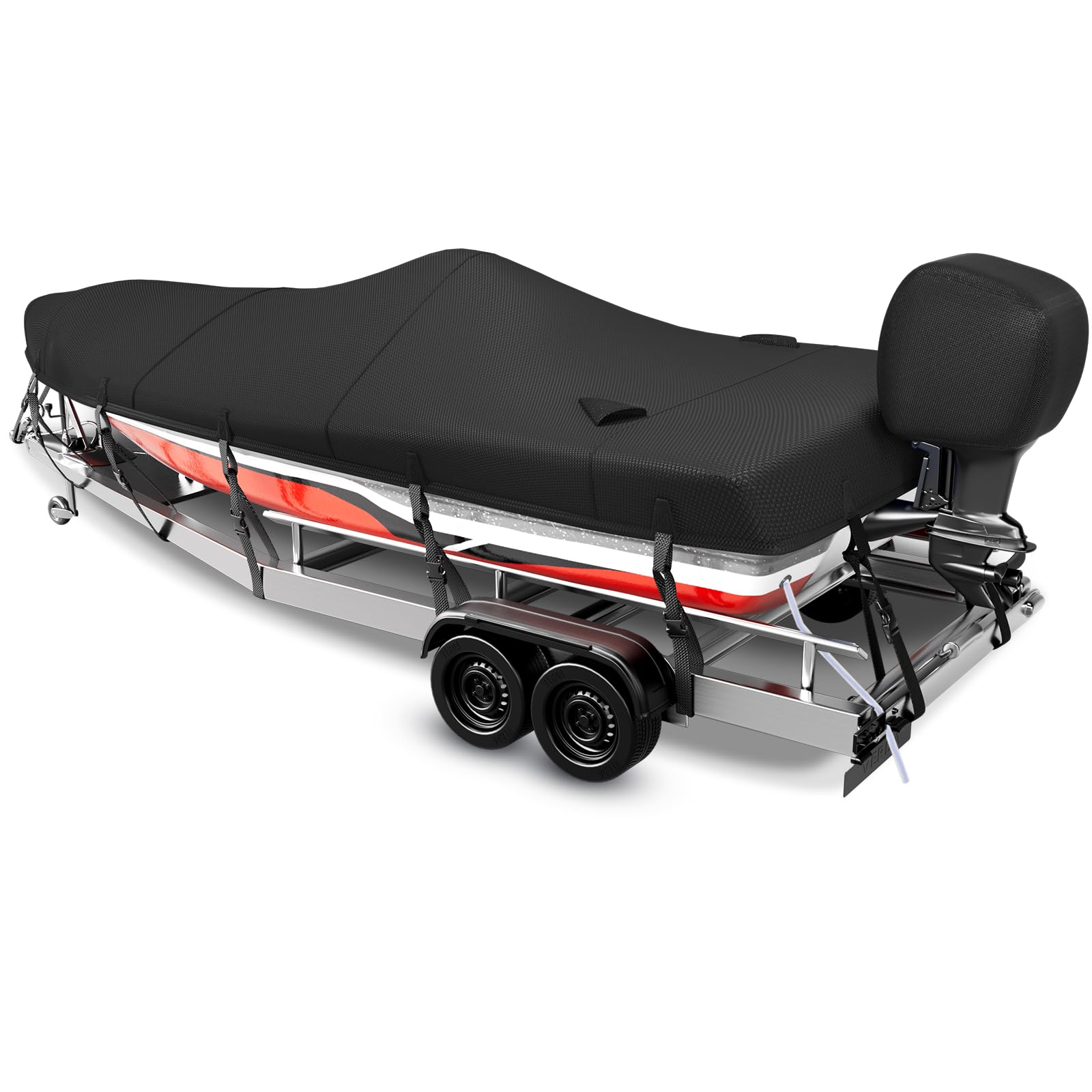 Fuprosico Boat Cover 16-18ft,1200D Bass Boat Cover,Marine Grade Trailerable Cover, Waterproof Boat Covers with Motor Cover,Fit 16 17 18ft Foot V-Hull,Fishing,Runabout Bowrider Boat,Black Image