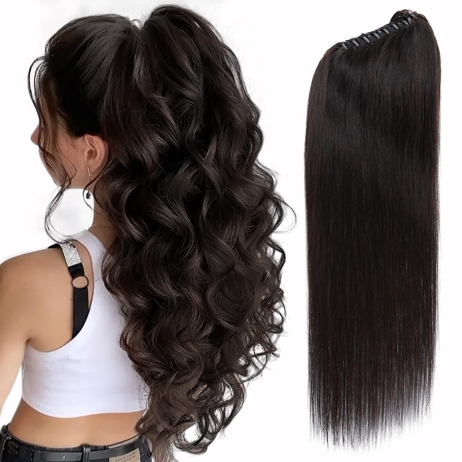 SEGOHAIR Claw Clip Ponytail Hair Extensions Human Hair, 18 Inch Ponytail Extension Natural Real Hair Straight Remy Hair Picecs-Natural Black(125g） — image 1