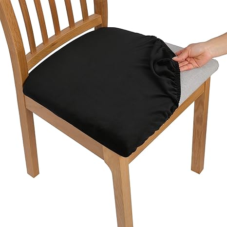 Amazon Com Comqualife Soft Velvet Dining Chair Seat Covers Stretchable Dining Room Upholstered Chair Seat Cushion Cover Removable Washable Anti Dust Kitchen Chair Protector Slipcovers Set Of 6 Black Kitchen Dining